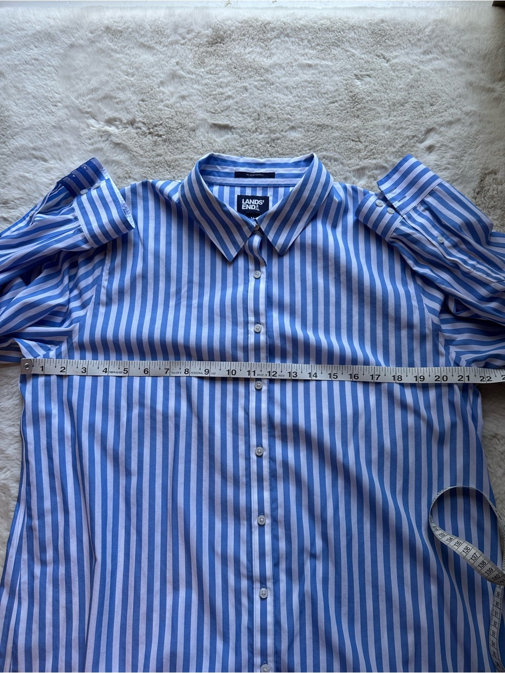 Lands’ End No Iron Supima Cotton Blue & White Striped Button-Up Shirt Size 16 - Picture 4 of 11